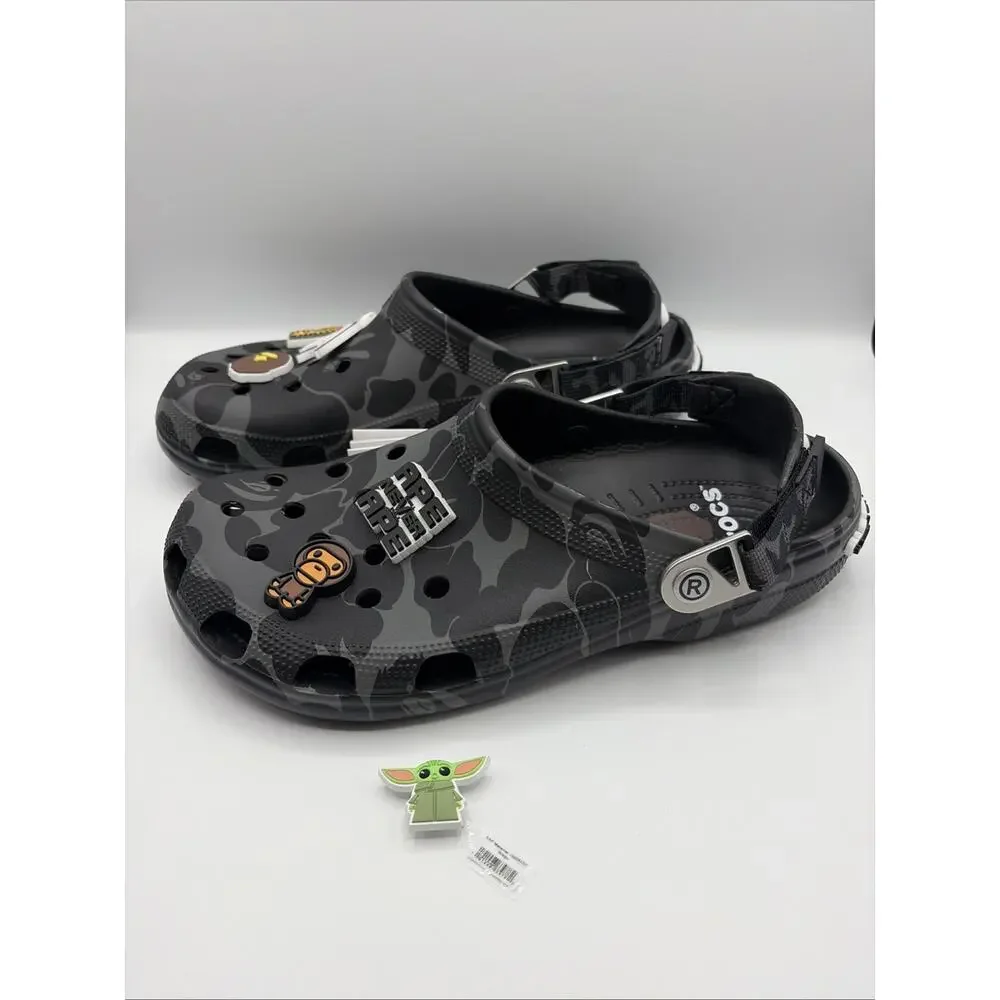 Unisex Bape x Crocs Classic Clog ABC CAMO GREY Casual Comfort Sandals M 10 W 12